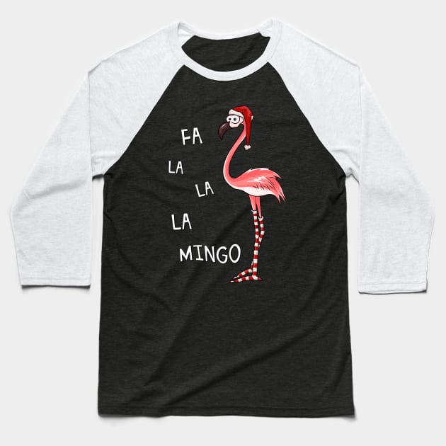 Fa La La Mingo Christmas Flamingo in Santa Costume Baseball T-Shirt by SkizzenMonster